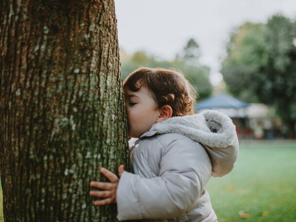 Bébé embrasse l'arbre Bébé embrasse l'arbre