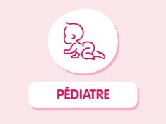 pictogramme bébé avec texte "pédiatre" rose