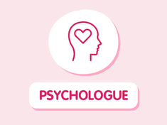 pictogramme tête avec texte "psychologue" en dessous rose