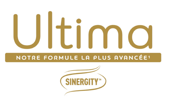 Logo Ultima avec mention formule la plus avancée et label Sinergity Logo Ultima avec mention formule la plus avancée et label Sinergity